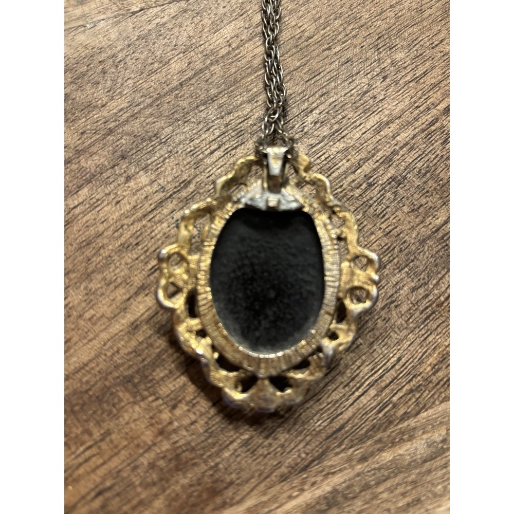 Vintage Floral Porcelain Oval Pendant Necklace for Women, Metal Chain, 24in - Picture 2 of 2